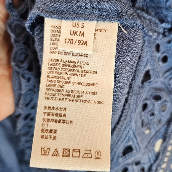 Free People Womens Tunic Sz S Blue Eyelet Trim Button Front Boho Beachy Vacation - Picture 6 of 13